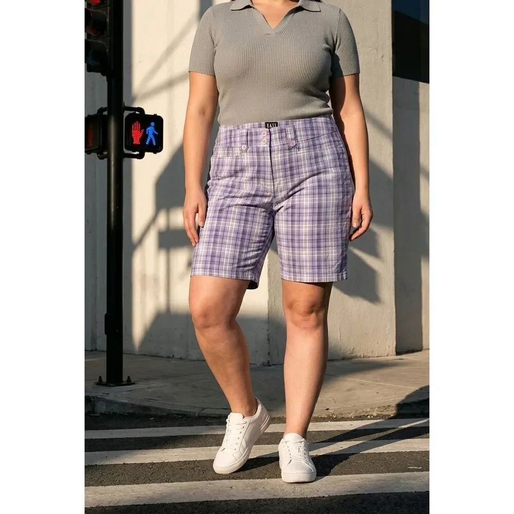 🔹️Kate Lord Lavender Plaid Shorts Size 14